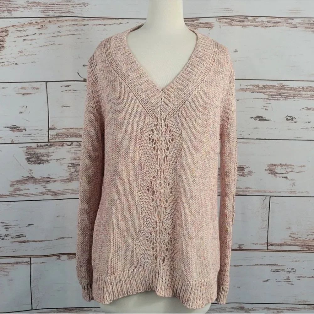 Theory UDA Rainbow Tape Sweater V Neck Open Knit Pink S